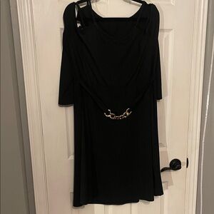 SHEIN Black Dress with Gold Chain Accent